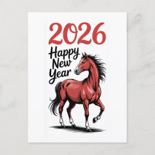 Gott nytt år 2026 Kort Röd Häst Illustration