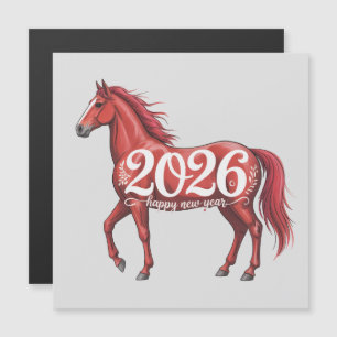 Gott nytt år 2026 Kort Röd Häst Illustration