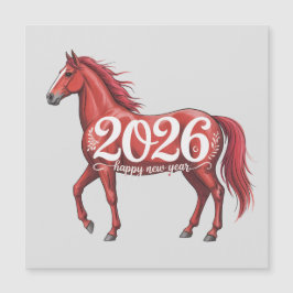 Gott nytt år 2026 Kort Röd Häst Illustration