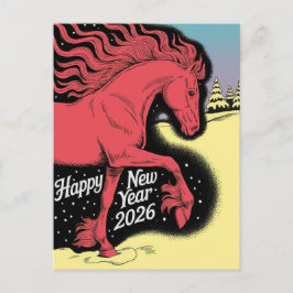 Gott nytt år 2026 Kort Röd Häst Kort