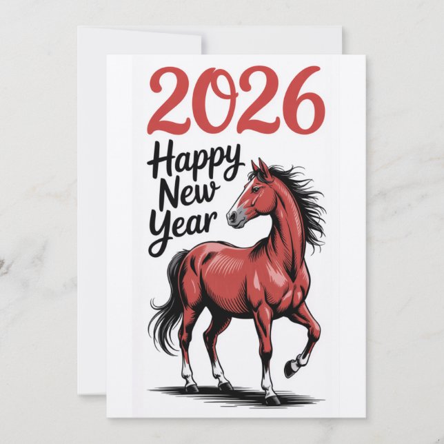 Gott nytt år 2026-kortets röda häftillustration julkort (Framsida)
