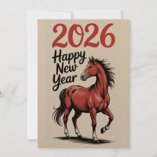 Gott nytt år 2026-kortets röda häftillustration julkort
