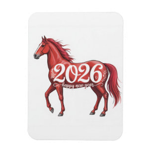 Gott nytt år 2026-kortets röda häftillustration magnet