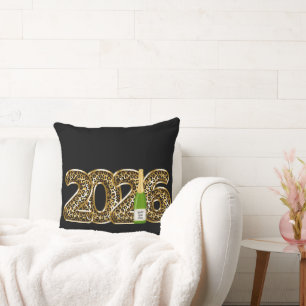 Gott nytt år 2026 Leopard Balloon Champagne Chic Kudde