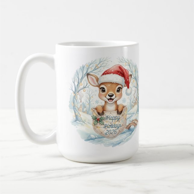 Gott nytt år 2026 med söt Hjort Kaffemugg (Vänster)