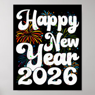 Gott nytt år 2026 Nye fyrverkerier Coola nyårsfest Poster