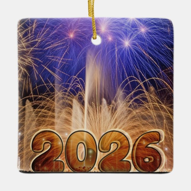 Gott nytt år 2026-ornament julgransprydnad keramik (Framsida)