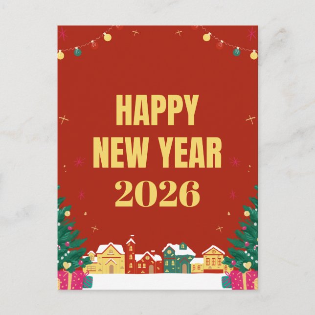 Gott nytt år 2026 postkort – Festligt gratulations Helg Vykort (Framsida)