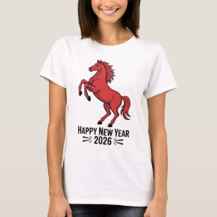 Gott nytt år 2026 Röd Häst Grafik T Shirt