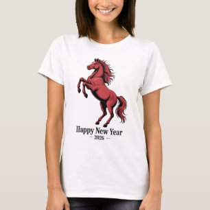 Gott nytt år 2026 Röd Häst Grafik T Shirt