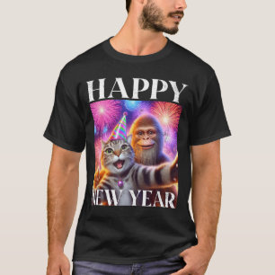 Gott nytt år 2026 Rolig Katt Bigfoot Fest Konst T Shirt