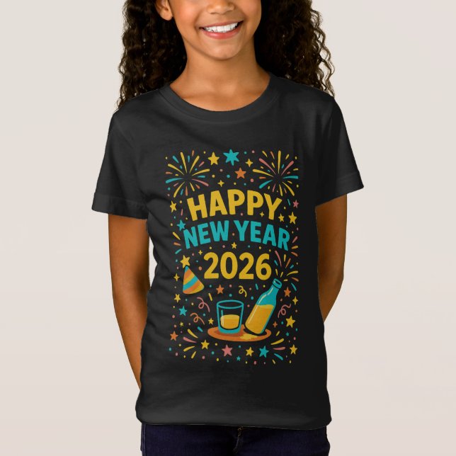 Gott nytt år 2026-Roligtens färgfulla Fireworks T Shirt (Framsida)