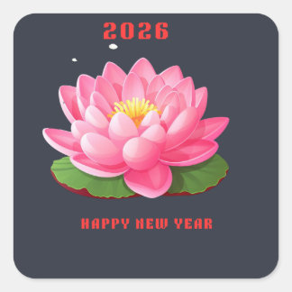Gott nytt år 2026 Rosa Lotusblomma Illustration Fyrkantigt Klistermärke