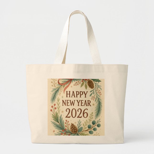 gott nytt år 2026 rustic totepåse jumbo tygkasse (Framsidan)