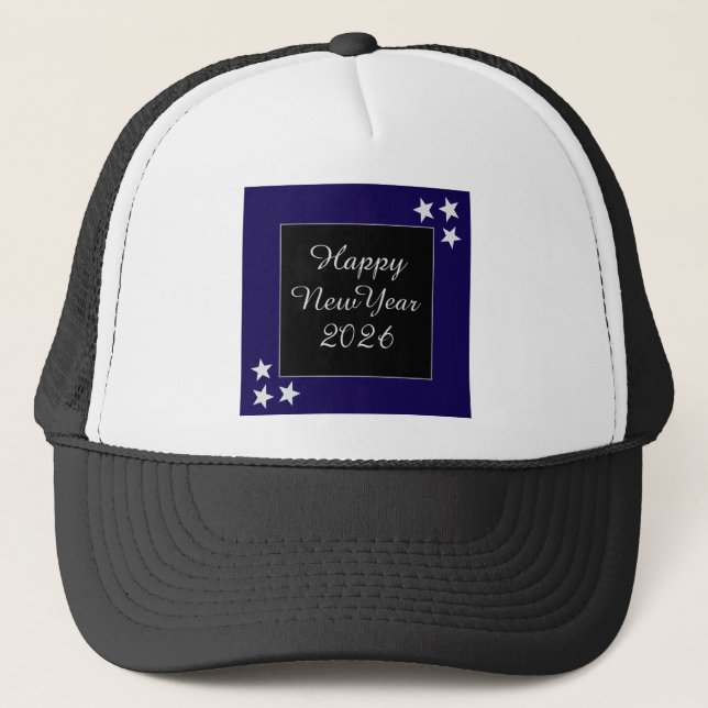 Gott nytt år 2026 Silverstjärnor Svart och Blå Keps (Framsida)