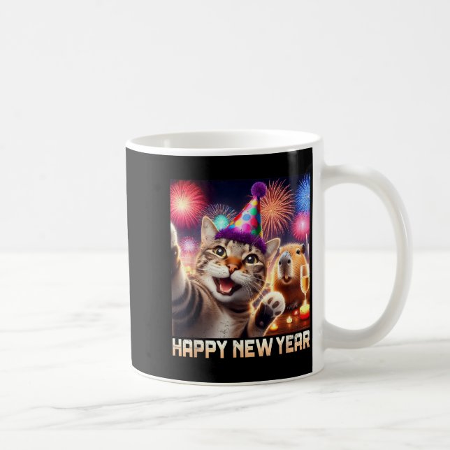 Gott nytt år 2026 Söt katt Kapybara festkonst  Kaffemugg (Höger)