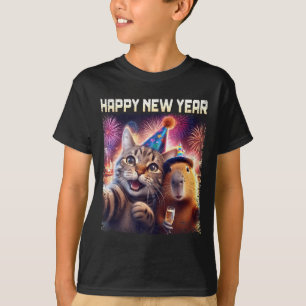 Gott nytt år 2026 Söt katt Kapybara festkonst T Shirt