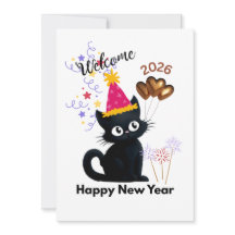Gott Nytt År 2026 Svart Katt Kort