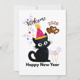 Gott Nytt År 2026 Svart Katt Kort