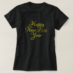 Gott nytt år 2026 Svart och Gult-skript T Shirt