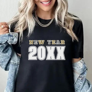 Gott nytt år 2026 Svarta Silver och Guld Glitter T Shirt