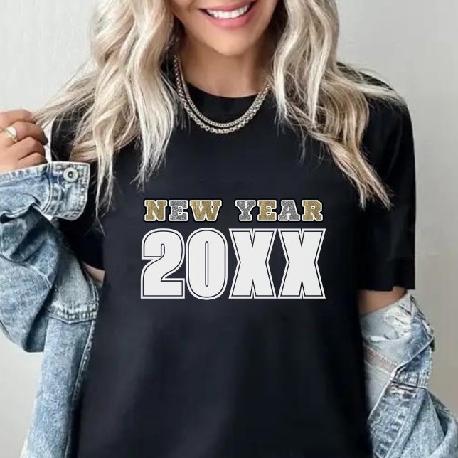 Gott nytt år 2026 Svarta Silver och Guld Glitter T Shirt (Black Silver & Gold Glitter Happy New Year 2024 T-Shirt)