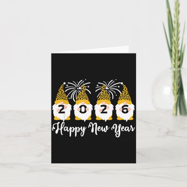 Gott nytt år 2026 Tomtar Leopardtryck Tomtar Tomte Kort (Framsida)
