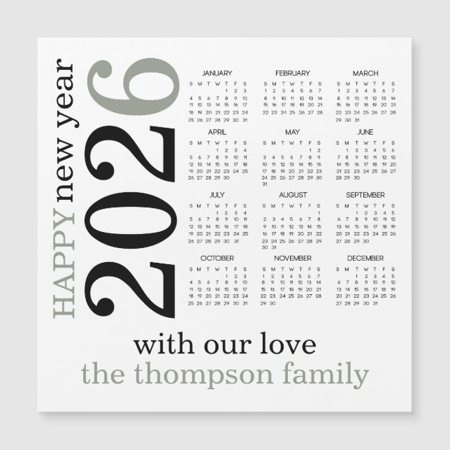 Gott nytt år 2026 Vitkalender för Sage Grönt (Framsida)