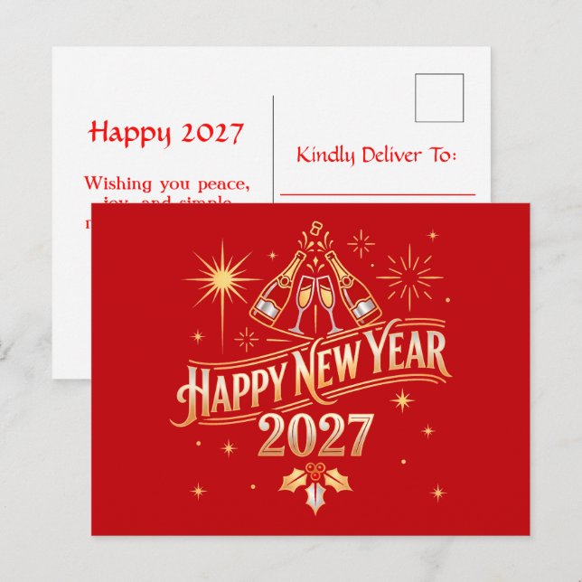 Gott Nytt År 2027 Firande Helg Vykort (Fram/baksida)