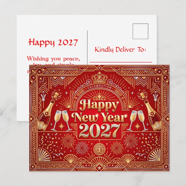 Gott nytt år 2027 firande helg vykort (Fram/baksida)