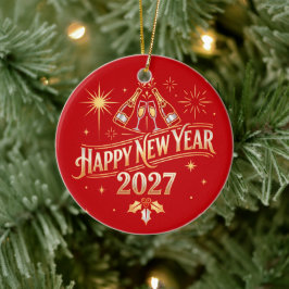 Gott nytt år 2027 firande julgransprydnad keramik