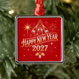 Gott nytt år 2027 firande julgransprydnad metall