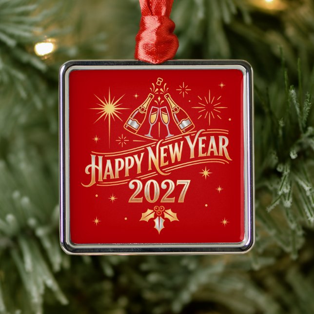 Gott nytt år 2027 firande julgransprydnad metall (Träd)