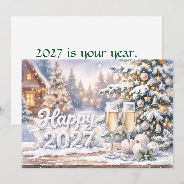 Gott nytt år 2027 firande kort (Fram/baksida)
