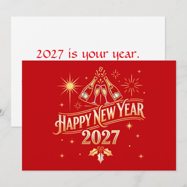 Gott nytt år 2027 firande kort (Fram/baksida)