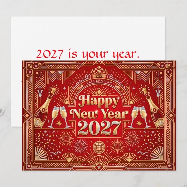 Gott nytt år 2027 firande kort (Fram/baksida)