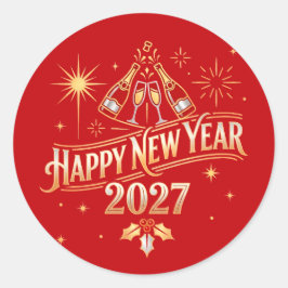 Gott nytt år 2027 firande runt klistermärke