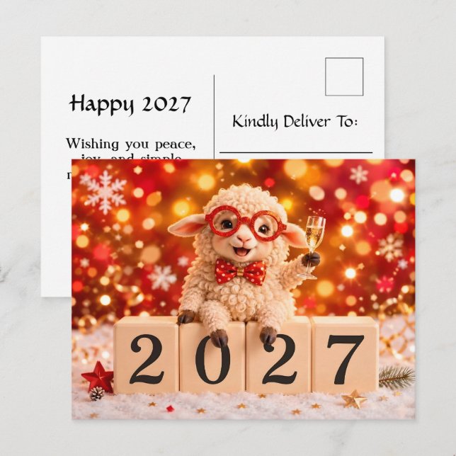 Gott nytt år 2027 - getens år helg vykort (Fram/baksida)