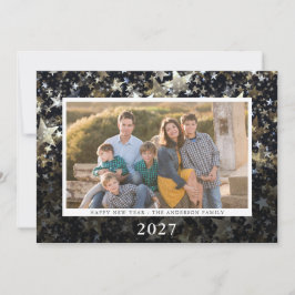 Gott Nytt År 2027 Guldstjärnor på Svart Foto Julkort