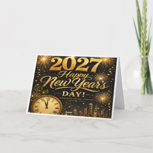 Gott nytt år 2027 Lyxiga gyllene fyrverkerier Tack Kort