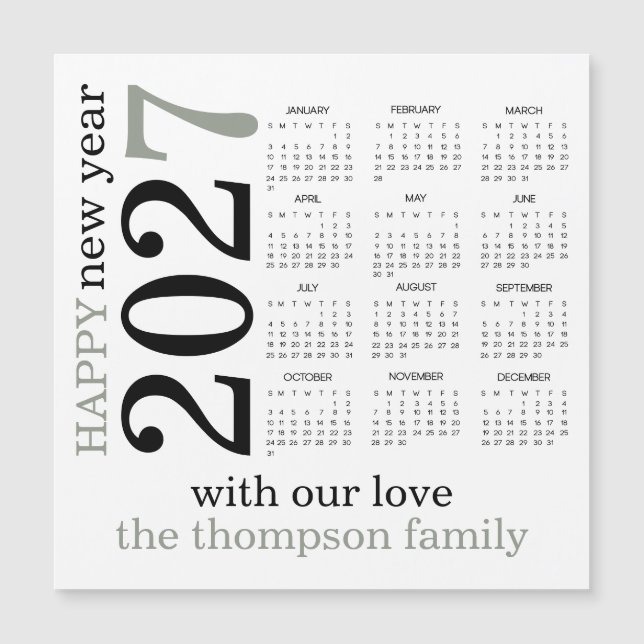 Gott Nytt År 2027 Sage Grön Vit Kalender (Framsida)