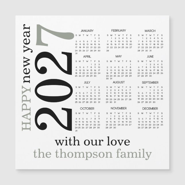 Gott Nytt År 2027 Sage Grön Vit Kalender (Framsida)