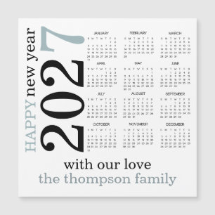 Gott nytt år 2027 Teal Vit Kalender 