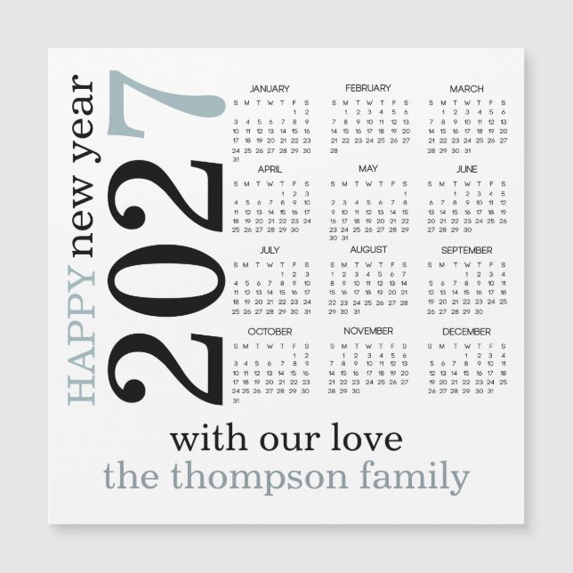 Gott nytt år 2027 Teal Vit Kalender  (Framsida)