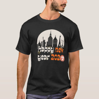 Gott nytt år 2027 Världsstäder Siluett Retro Gif T Shirt