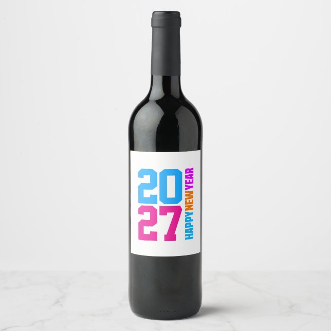 Gott nytt år 2027 vinflaska etikett (Framsida)