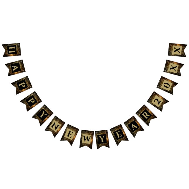 Gott nytt år 20XX Guld & Black Fireworks Vimplar (Alla)