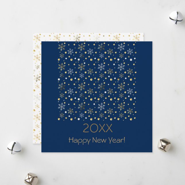Gott nytt år 20XX & Juldekoration i guld Julkort (Fram/Back In Situ)