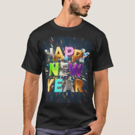 Gott Nytt År 3D Metallisk Text – Festlig Firande T Shirt
