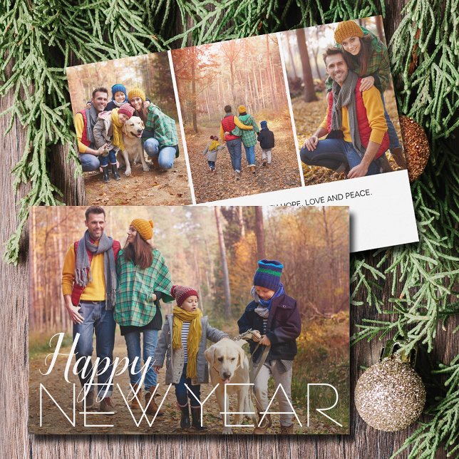 Gott nytt år 4-foto julkort (Happy New Year 4 Photo Holiday Cards - Order INSTANT DOWNLOAD and/or PRINTED or both!)